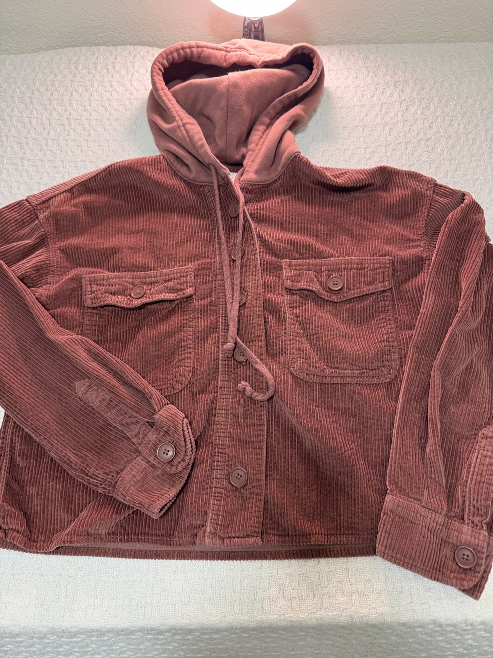 American Eagle Outfitters Corduroy Hooded Jacket in Dusty Mauve Pink